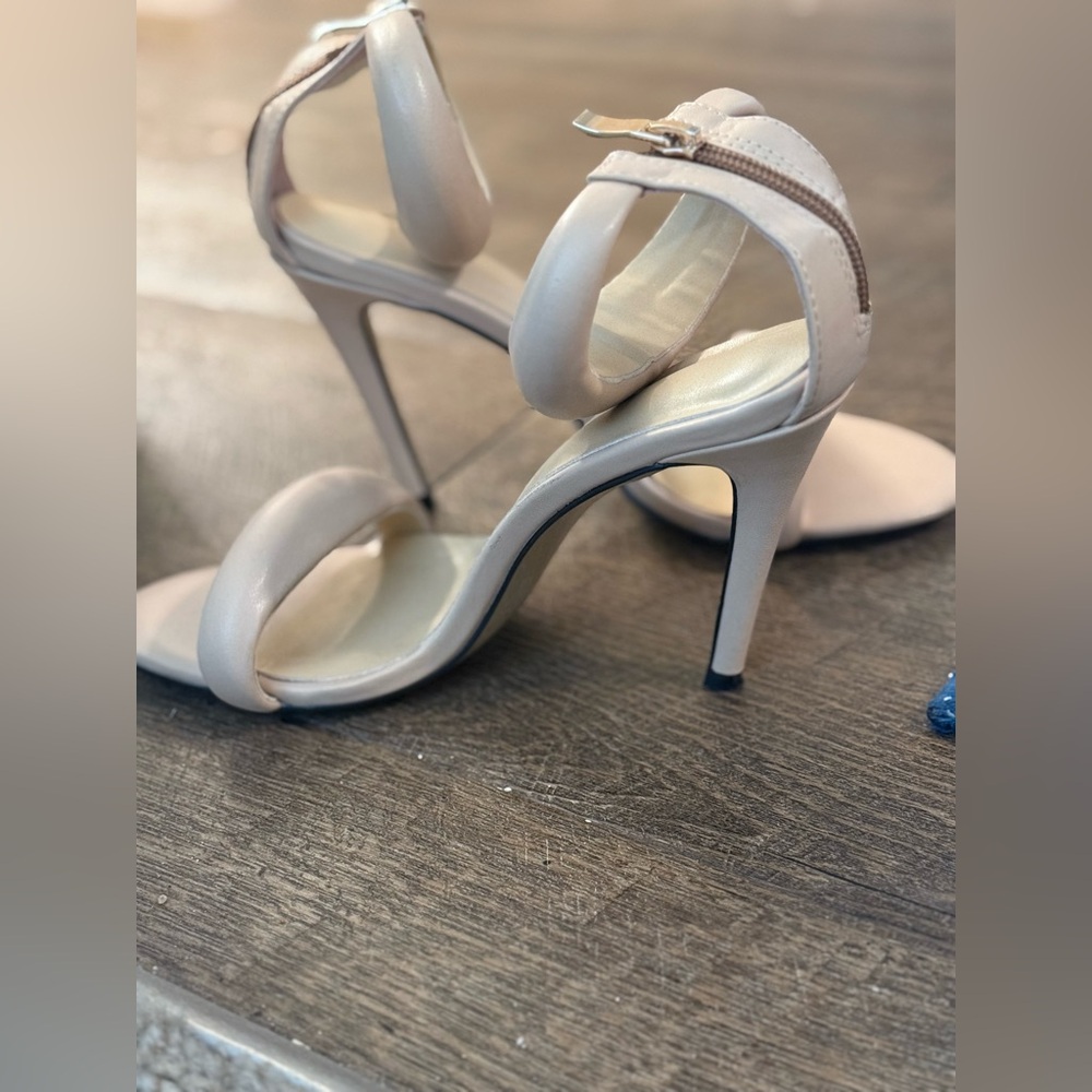 Nude Sculptural Heels, Size 39, Inspired by Gianvito Rossi Bijoux. Worn Once.